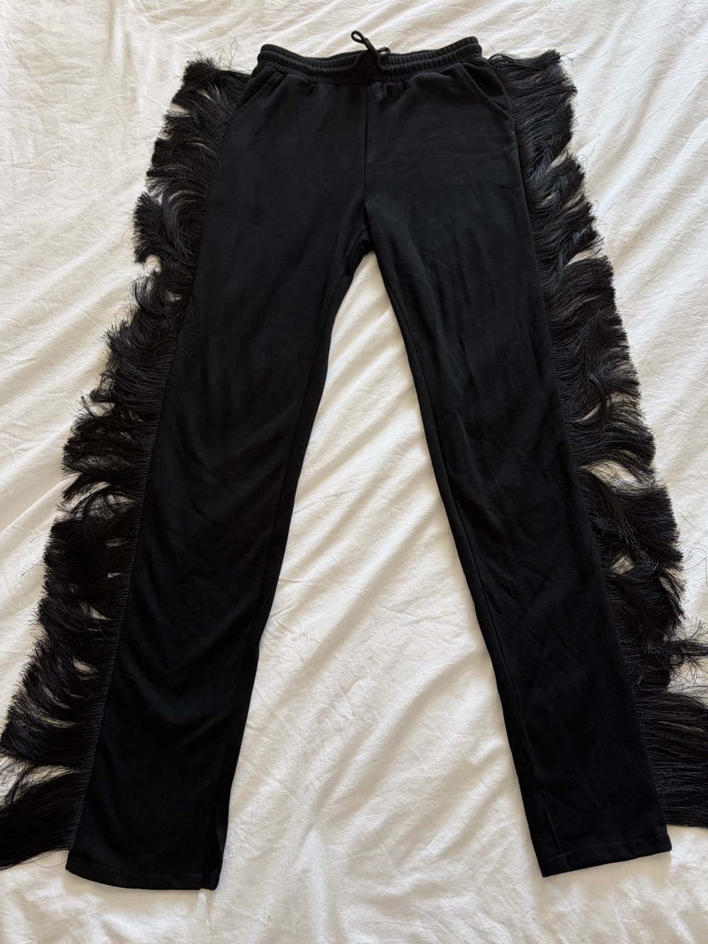 Minaa Monroe Black Coastal Cowgirl Fringe-Trim Pants Drawstring Waist Medium